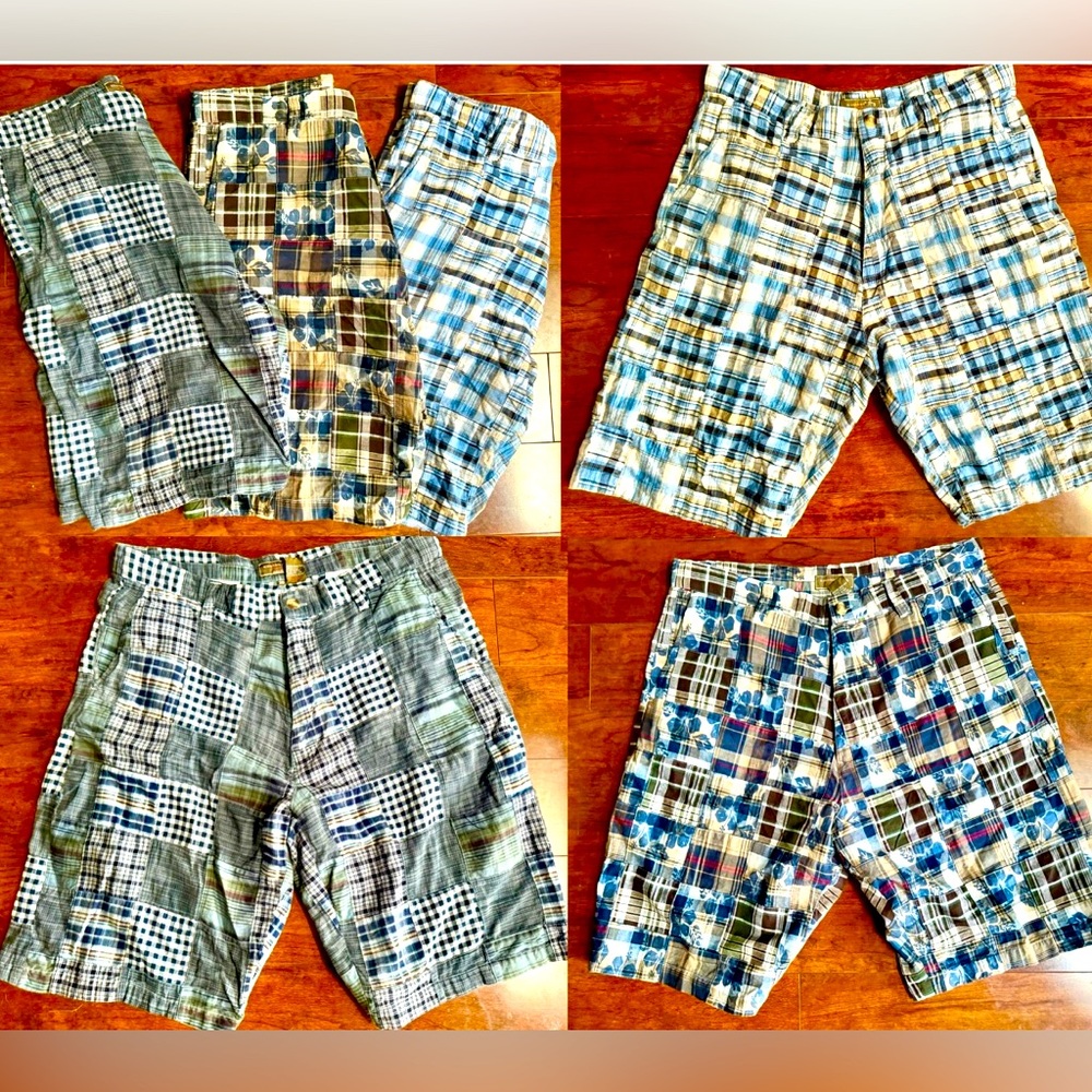 SIEGFRIED VINTAGE 100% Cotton Madras Patchwork Plaid Shorts Mens 36~LOT OF 3